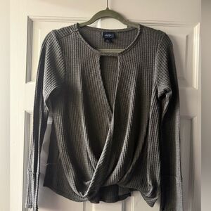 Daytrip Surplice Top Long Sleeve Waffle Knit Top in Charcoal Gray